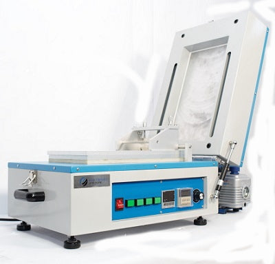 Compact electrode film coating machine with vacuum and heater